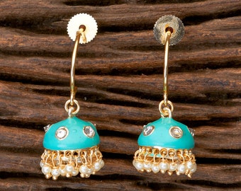 Kundan stud Small Jhumka Earrings Enamel Jhumki earrings Jumki Indian Earrings Casual Wear Kids Earrings Lightweight Earrings
