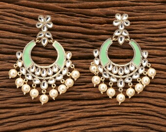 Aqua Gold Chaandbali Indian Earrings Indian Jewelry Polki Earring Kundan Earrings Pakistani Jewelry Mint Earrings Statement Earrings
