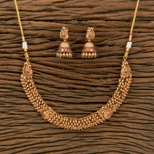 Matte Gold Necklace /Indian Gold Necklace Set/ Indian Choker Necklace/Ghungroo Necklace /temple jewelry/ South Indian jewelry/Jhumkas