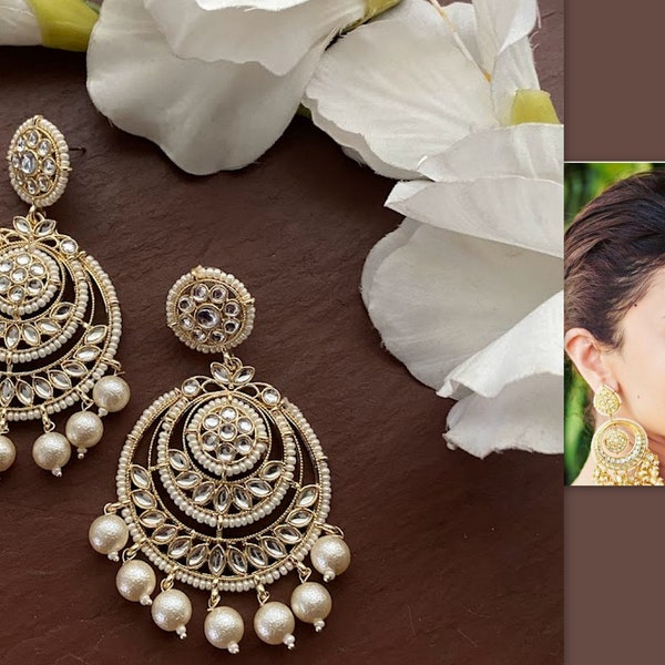 Boucles d'oreilles Kundan/Boucles d'oreilles Chandbaali/Boucles d'oreilles en perles/Boucles d'oreilles en guttapusalu/Boucles d'oreilles Polki/ Bijoux indiens/ Boucles d'oreilles indiennes/ Bijoux Bollywood