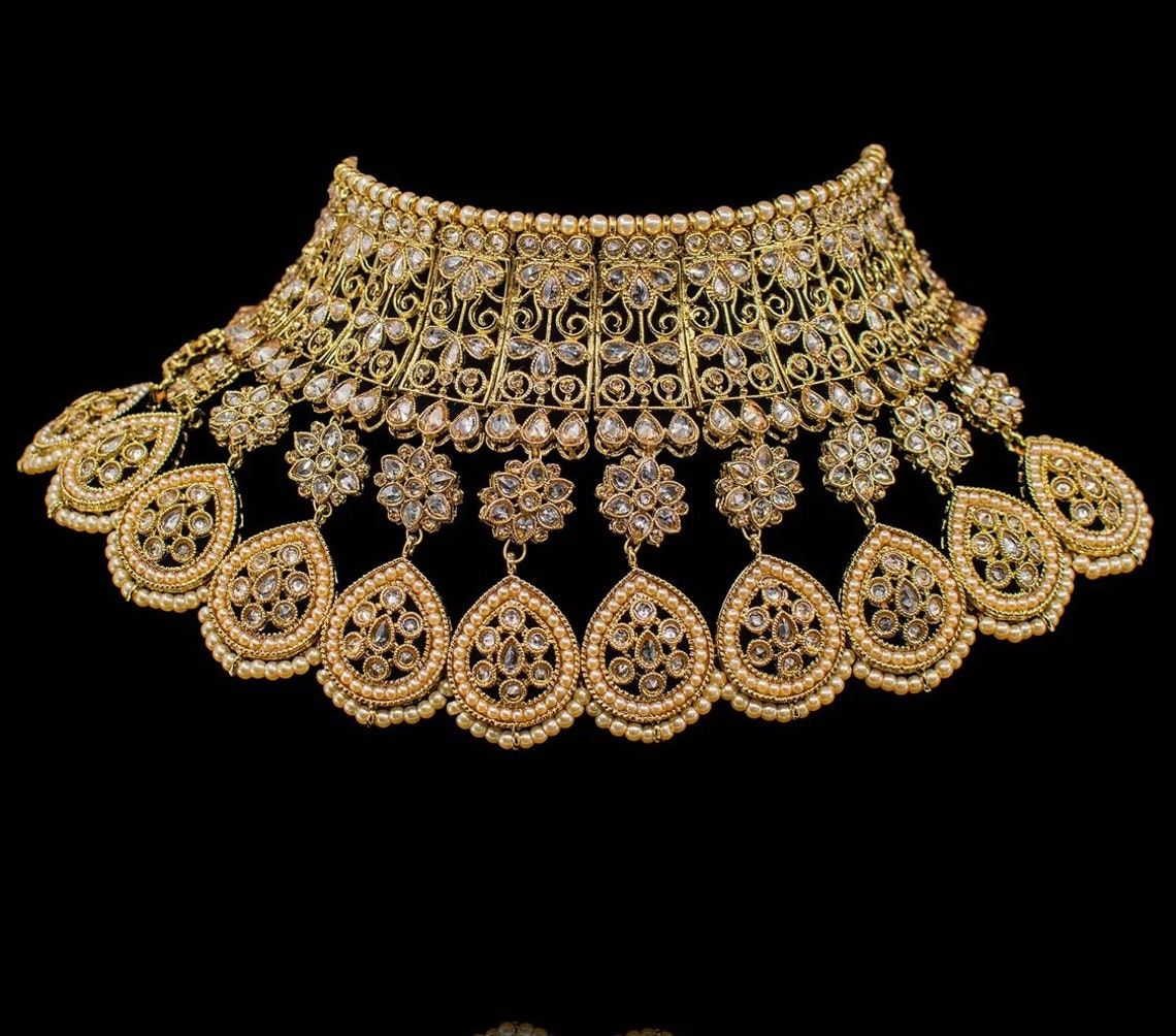 Polki Choker/kundan Choker/ Indian Necklacet/antique Dull Gold - Etsy