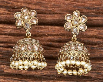 Antique Gold Jhumka Earrings: Kundan Indian Wedding Jewelry