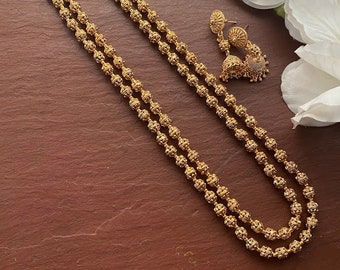 24" Long Necklace/Gold Necklace/ Matar Mala/Gold Mala/Temple Necklace/ Indian necklace/ Beaded gold chain/Indian jewelry/Temple jewelry