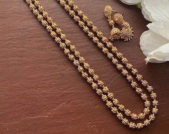 24" Long Necklace/Gold Necklace/ Matar Mala/Gold Mala/Temple Necklace/ Indian necklace/ Beaded gold chain/Indian jewelry/Temple jewelry