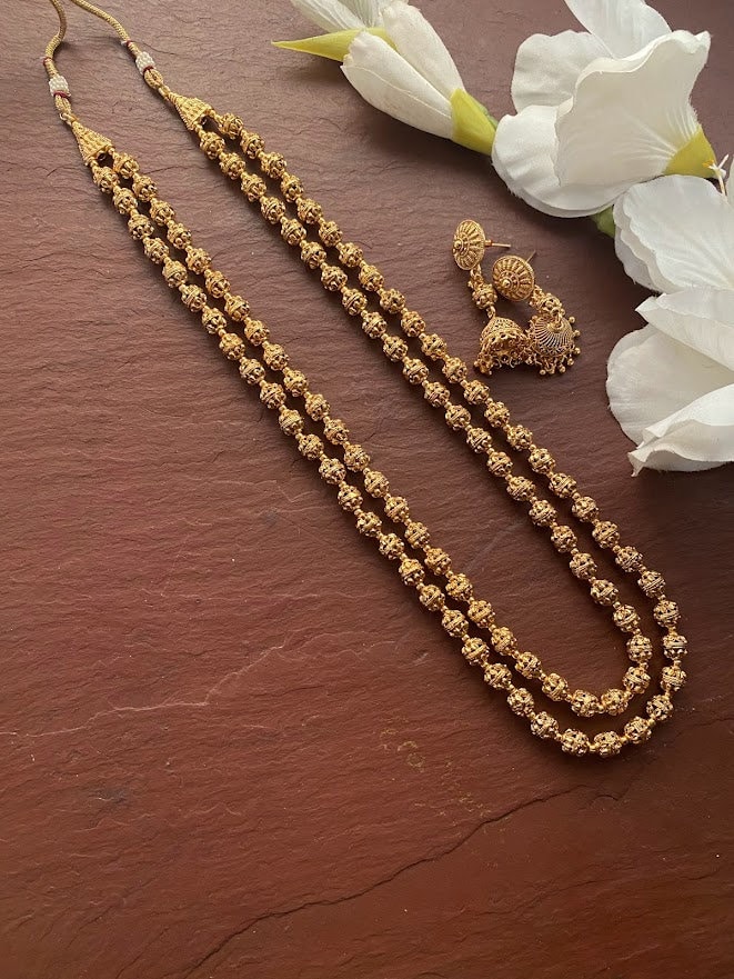 Traditional Handcrafted Golden beads Long matar mala Necklace Earring –  Indian Designs