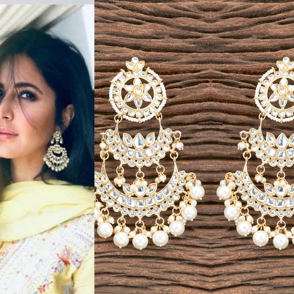 Kundan earrings/Kundan Chandbali/ Indian Earrings/ pearl earrings /Pakistani Earrings / bollywood Earrings /Katrina kaif earrings