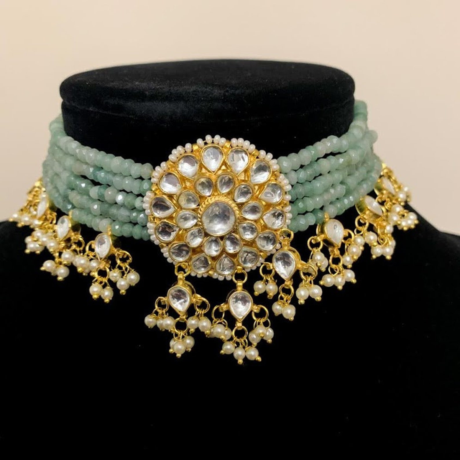 Green Kundan choker Necklace /Indian choker/ Pachi Kundan Etsy