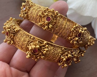 Gold Bangles indian Bangles Kundan Kada openable Bangles temple