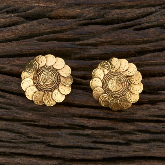 Coin Earrings/ Lakshmi Gold Earrings/ Temple Earrings/ Indian Earrings/  Antique Gold Studs / South Indian Jewelry/ Gold Tops/delicate Studs - Etsy