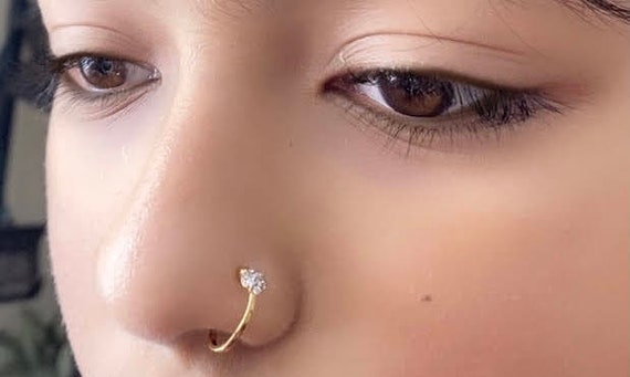 FAKE Nose 3 Beads Ring, Gold Nose Ring, No Piercing Nose Ring, Gift for Her  -  Israel
