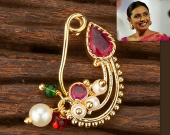Nose Ring / marathi nose ring/ priyanka chopra Nath /CLIP ON Indian Nose Ring/ Indian Bridal Jewelry/ Nathini /bollywood nose ring/nosepin