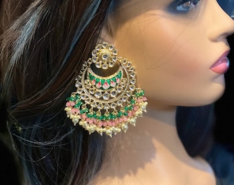 Handmade Meenakari Chandbali Earrings: Indian Kundan Jewelry