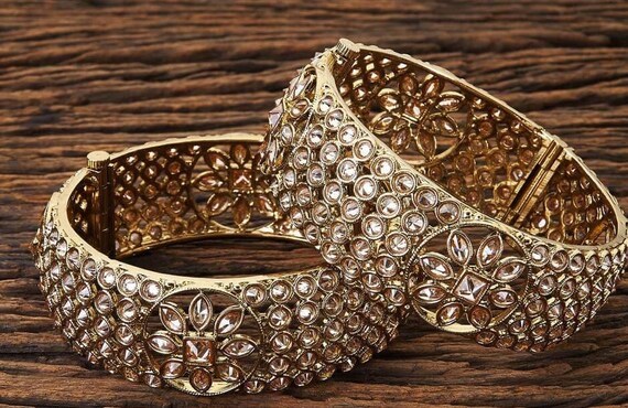 Antique Dull Gold Bangles Polki Kada indian Bangles kundan