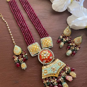 Kundan Necklace ,Meenakari Ruby Mint Necklace, Beaded Necklace, Indian Jewelry, Indian Necklace  ,Statement Necklace ,kundan jewelry, Mala
