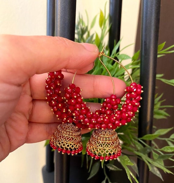 Indian Hoop Earrings/ Gold Hoop Jhumka Earrings/pearl Etsy