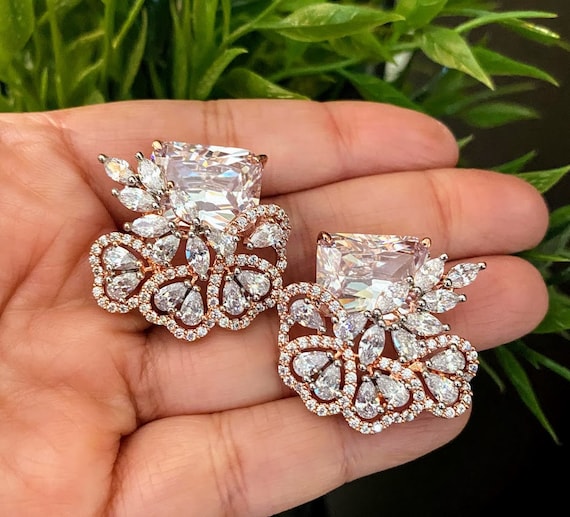 Rose Gold Earrings Indian Stud Earrings diamond Studs polki Earrings uncut Diamond Earring indian Earrings holiday Gifts christmas Presents Etsy Australia