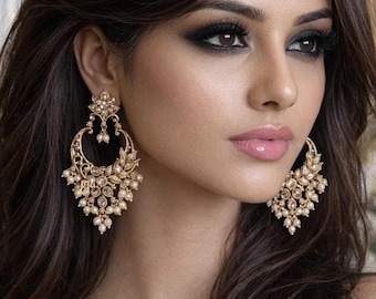Kundan Chandbali Earrings: Indian Temple Jewelry