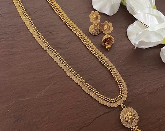 金メッキのインディアンネックレスセット：アンティーク寺院ジュエリー