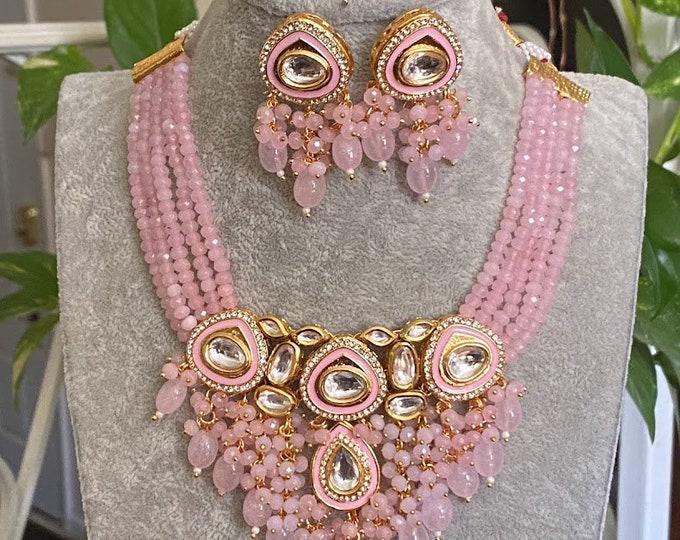 Pink - Kundan Work Choker Necklace Set 36