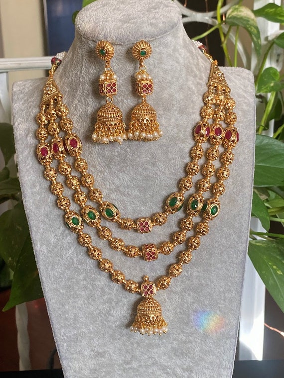 Ethnic Indian Fashion Jewelry Bollywood Long Pearl Cz Necklace Earrings Set  UK 1 | eBay