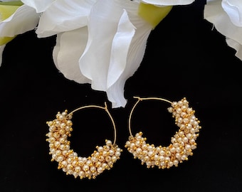 Indian hoop earrings/gold hoops/ gold ghungru earrings/Pearl hoops/Baali earrings/punjabi earrings/pakistani earrings/ light weight earrings