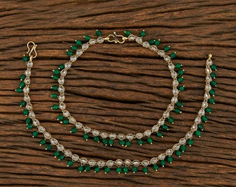 Green Anklets/ Kundan Anklet/ Payal/ indian anklets/Antique dull gold Payal/ Pajeb/ Indian Jewelry/ Pakistani Jewelry /indian bridal payal