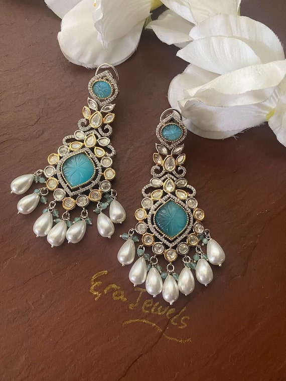 Kundan Polki Jadau Silver Jhumka Chandbali Earrings,sabyasachi Jewelry,kundan  Earrings,polki Earrings,jadau Chandbali,kundan Jewelry - Etsy Singapore