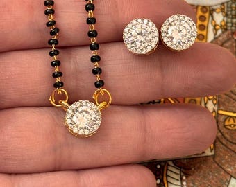 Mangalsutra/ Gold plated Mangal sutra/ Deepika padukone mangalsutra /CZ Mangalsutra/ndian Jewelry/Black Beads Necklace/ Karimani sara