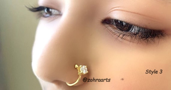 Nose Studs ,fake Nose Ring ,indian Nose Ring, Gold Nose Hoop, Nose Ring, CZ  Nosering, NON Piercing Nosering, CLIP on Nosering Earring 