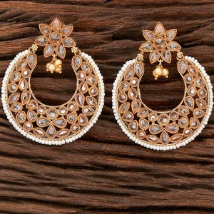 Antique Gold earrings/ polki earrings/ Green Earrings/ Indian earrings/ chandbali /Delicate earrings /Kundan earrings/Dull Gold Earrings