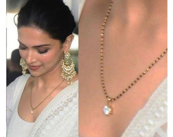 Mangalsutra/ Gold plated Mangal sutra/ Deepika padukone mangalsutra /CZ Mangalsutra/ndian Jewelry/Black Beads Necklace/ Karimani sara