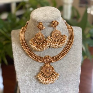 Guttapusalu Choker Necklace/kemp Necklace/ Gold Indian Temple Necklace/Matte Gold Choker/Temple jewerly/South Indian Jewelry/ Amrapali