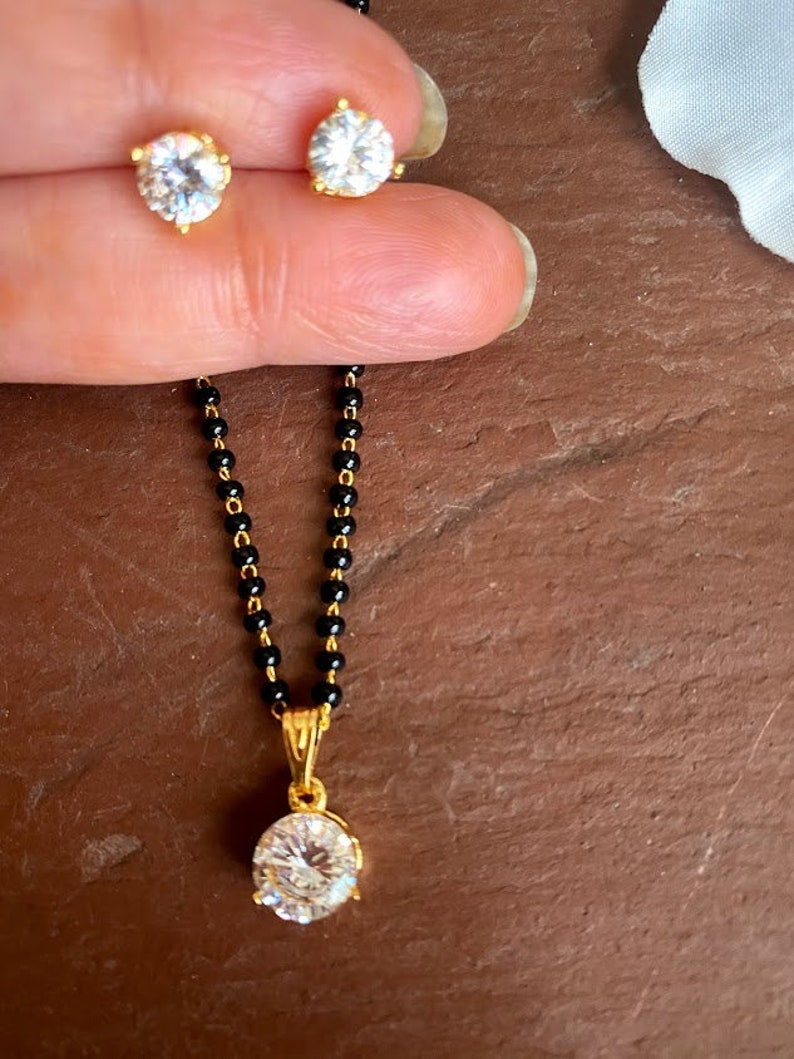 Mangalsutra/ Gold plated Mangal sutra/ Deepika padukone mangalsutra /CZ Mangalsutra/ndian Jewelry/Black Beads Necklace/ Karimani sara image 3