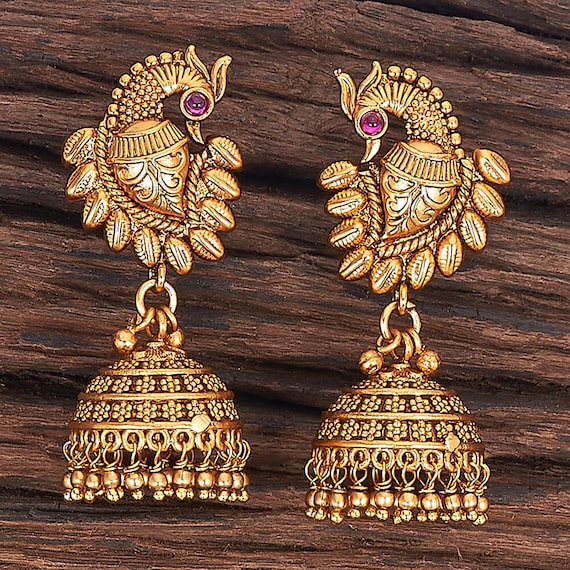 Temple Jewellery Earrings -Jhumkas in 22K Gold -Indian Gold Jewelry -Buy  Online