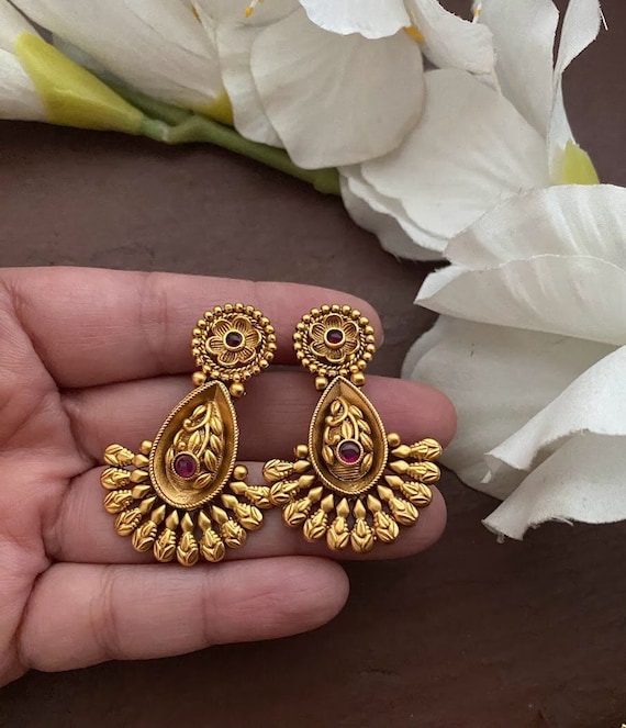 Pearl Studs/Gold earrings/Stud Earrings/ Indian earrings/Antique Gold |  Erajewels