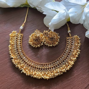 Guttapusalu Pearl Choker/polki Gold choker Necklace/Indian Choker/South Indian jewelry/ Wedding Jewelry/Bridal Necklace/Pakistani jewelry