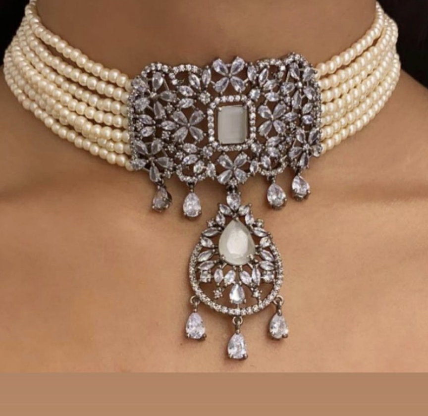 Pearl Choker CZ Choker Victorian Choker 