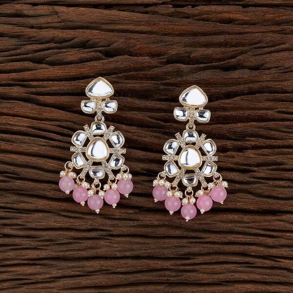 Pink Uncut Kundan earrings/ Kundan Chandbalis/ Yellow /Indian Earrings /Pakistani Earrings /bollywood Earrings/ Indian jewelry/ Statement