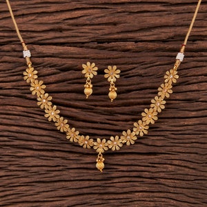 Antique Gold Necklace/Gold choker Necklace/ Floral necklace/indian choker necklace /Delicate Necklace/Indian Jewelry/Kids Necklace/Pakistani