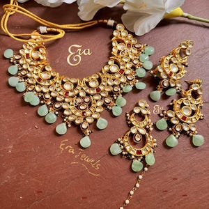 Kundan Choker/ Mint Green Polki Bridal set /Fine Kundan Choker/Indian Bridal Necklace /Indian Choker/kundan Necklace/Sabyasachi Necklace