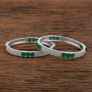 Emerald green Bangles/Rhodium plated CZ Silver Bangle/indian Bangles/Statement Bangles/bracelets/Bridal bangles/Pakistani Jewelry/sabyasachi