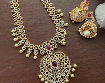 Ruby Necklace 1 Gram Gold Necklace Set south Indian Necklace