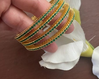 Emerald Green Indian Bangles: Gold Plated Pakistani Jewelry UK