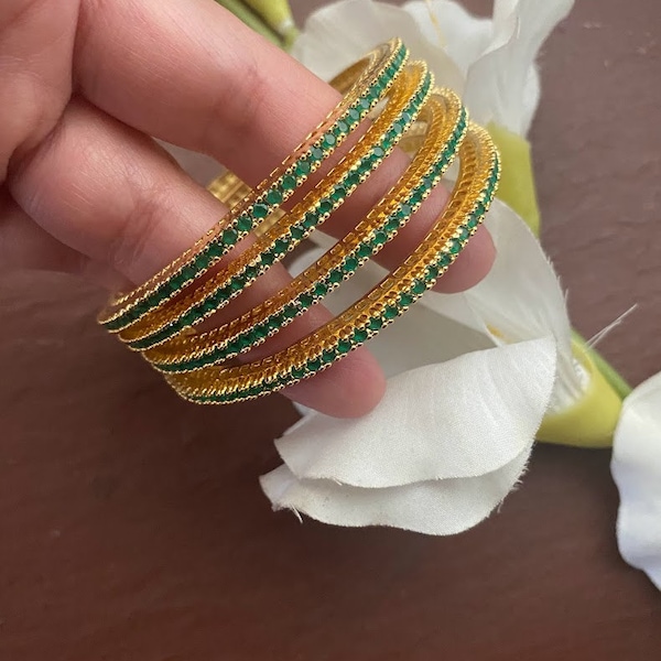 Emerald Bangles /Indian Bangles/ Green Bangles/ Gold Bangles/ Emerald bracelets/ Bridal bangles/ Pakistani Jewelry/ One gram gold Jewelry