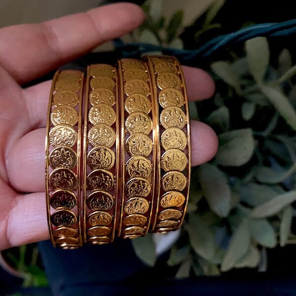 Antique Gold Ban gles/Coin Bangles/Indian Bangles/ Bangles set of 4 /Bangle Pair/Antique gold kada/Temple jewelry /South Indian Jewelry