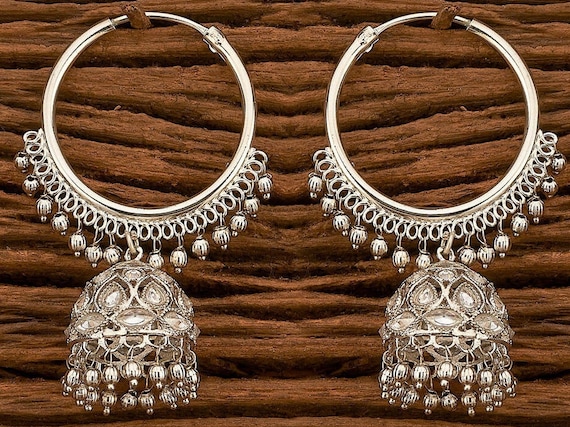 Buy Indian Hoop Earrings silver Hoop Jhumka Earrings Pearl Hoops