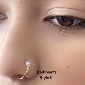 Nose Ring ,Nose studs ,Indian nose ring, FAKe Nose Hoop, Gold Nose Ring, CZ Nosering, NON Piercing Nosering, CLIP on nosering earring