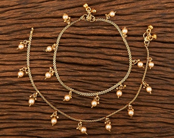 Tobillera de perla hecha a mano: joyería india chapada en oro de 22 k / tobillera de perla / Payal indio / tobillera india / joyería de boda / Payal pakistaní