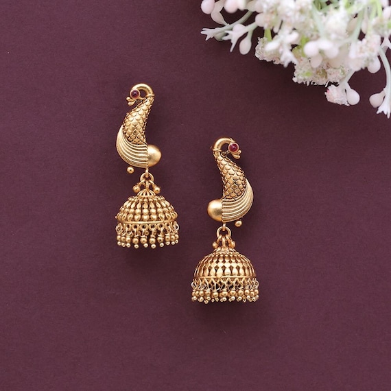 Peacock Stylish Daily Wear Gold Earrings Peacock Jhumka Earrings