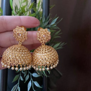 Pearl jhumki / Polki Jhumka/Temple jhumkas/ Indian earrings/ Black Earrings/jhumkas/CZ earrings/kundan earrings /Pakistani earrings